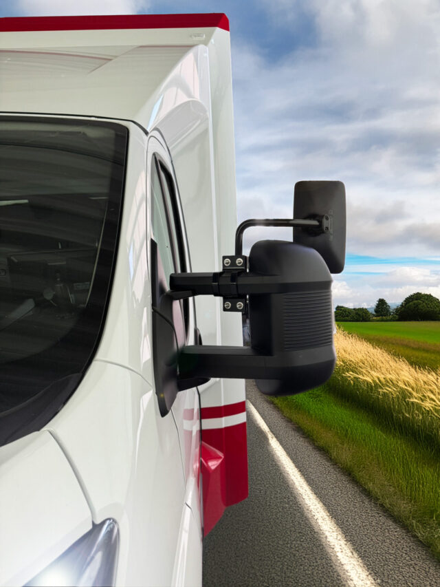 Außenspiegel eines Fleischverkaufsmobils